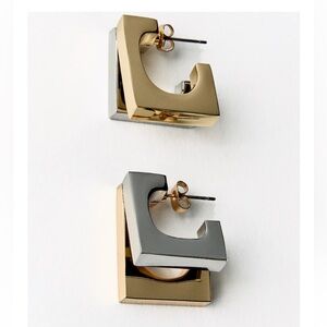 New in Box - NWT Zara Double Square Earrings GOLD / SILVER | 1011/210/881
